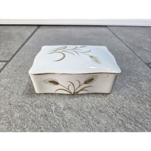 Vintage Crown China Hand Painted Trinket Box Gold Wheat Pattern England